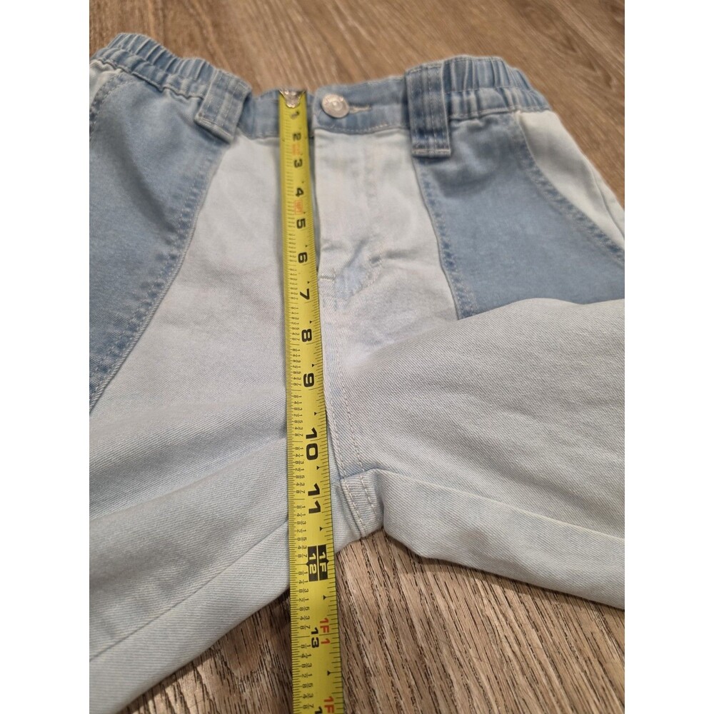 Almost Famous Colorblock Denim Cargo Pants Women’s Size Small Elastic Waist - Picture 5 of 7